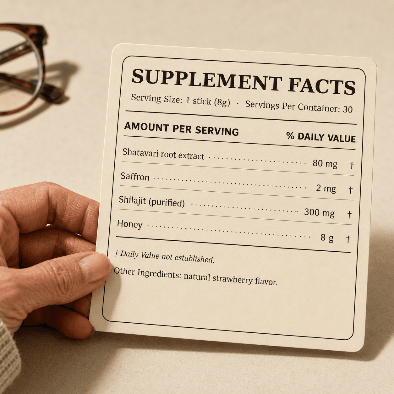 Supplement Facts — every dose printed, every standardization disclosed.