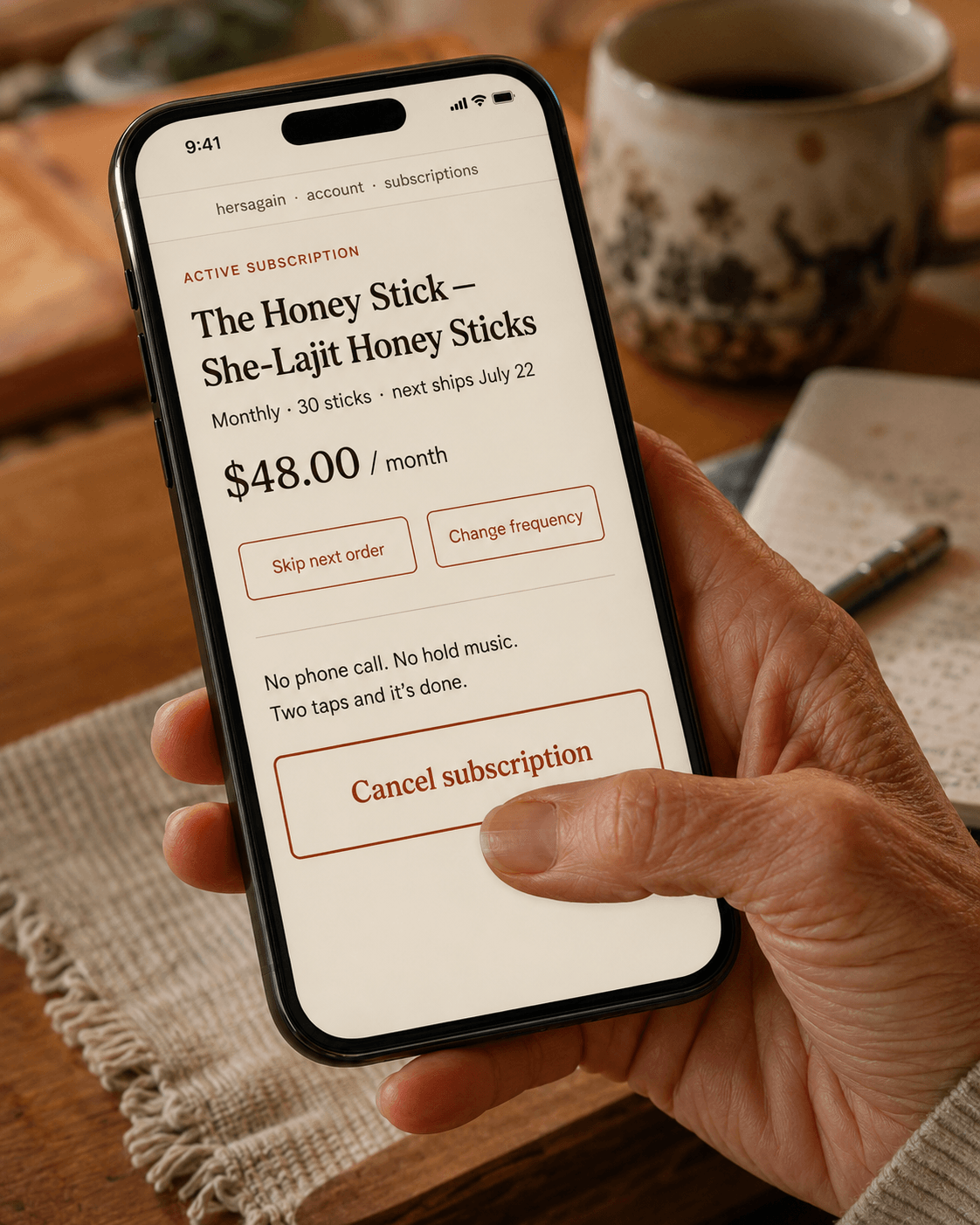 Cancel subscription screen